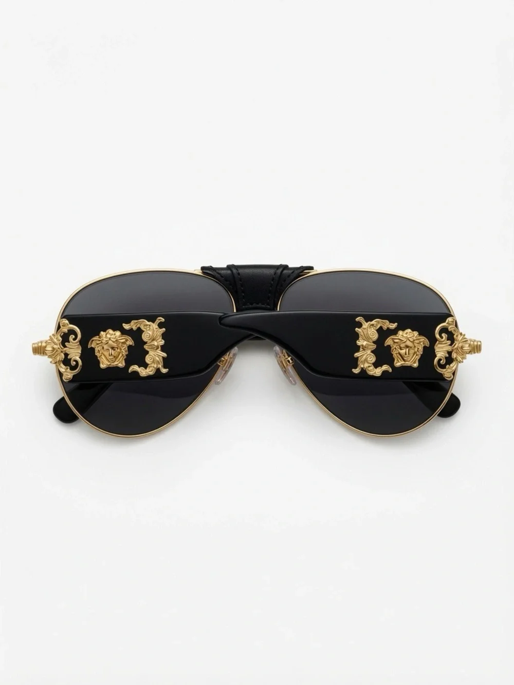 Versace sunglasses VE2150-Q (gold/black aviators with leather Medusa bridge)